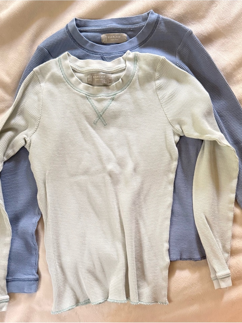 Everlane Long-Sleeve Waffle Thermal Top - Pale Blue & Light Mint